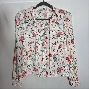 & Other Stories Womens button up Blouse Size 6 White floral Ruffle Collar Trim